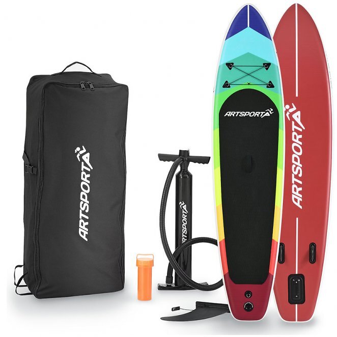 ArtSport Stand Up Paddle Board Retro Love - Aufblasbares SUP Board Set bis 150 kg - Rot-Bunt