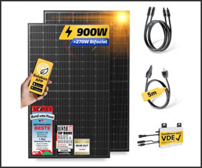 Balkonkraftwerk 900W/800W Solaranlage Steckerfertig WIFI Komplettset Photovoltaik Anlage 800W, Kabellänge: 5m