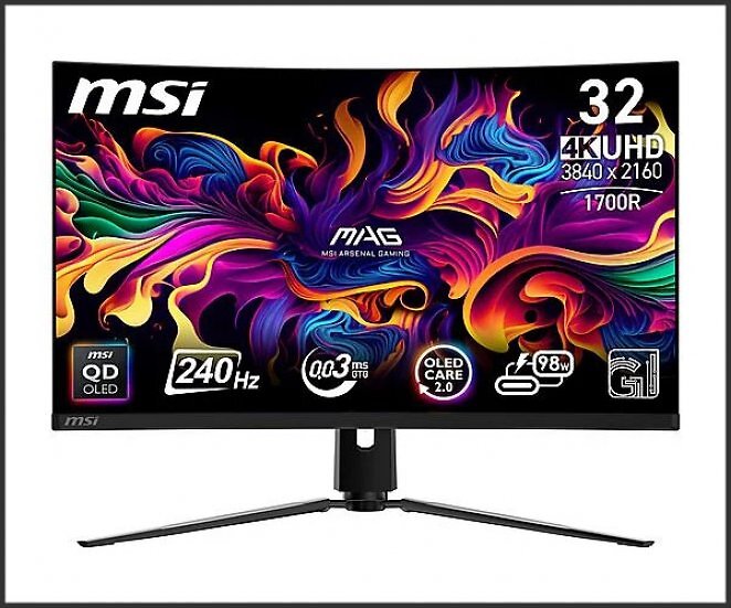 MSI MPG 321CURXDE QD-OLEDaMSI MPG 321CURXDE QD-OLED 32 Zoll UHD 4K Gaming Monitor (0,03 ms Reaktionszeit, 240 Hz)