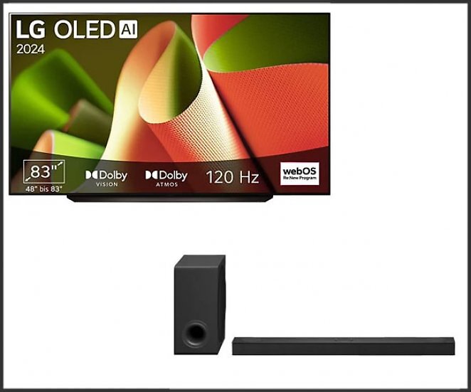LG OLED83B49LA OLED TV (Flat, 83 Zoll / 210 cm, OLED 4K, SMART TV) + LG S80TY 3.1.3 Kanal mit Dolby Atmos, Soundbar, Schwarz