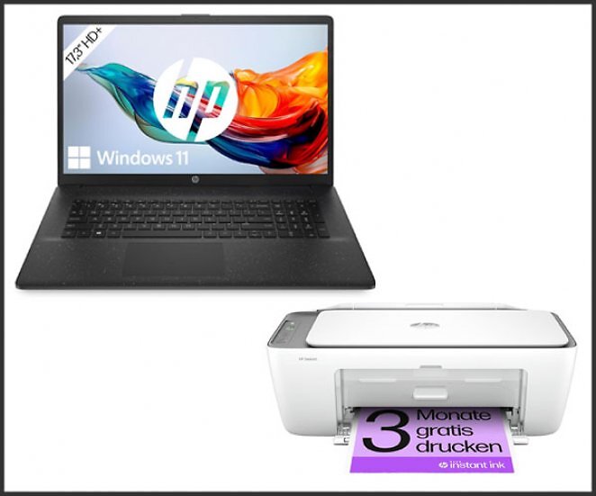 HP 17 Laptop 17,3 Zoll - Celeron® N4120 - 8 GB - 512 GB SSD - Windows 11 Home inklusive HP Deskjet 2820e Multifunktionsdrucker