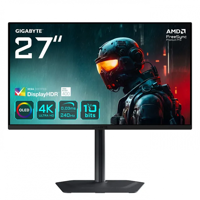 Gigabyte MO27U2, 27 Zoll, 3.840 × 2.160, OLED, 240 Hz, VESA DisplayHDR True Black 400, Freesync Premium Pro etc.