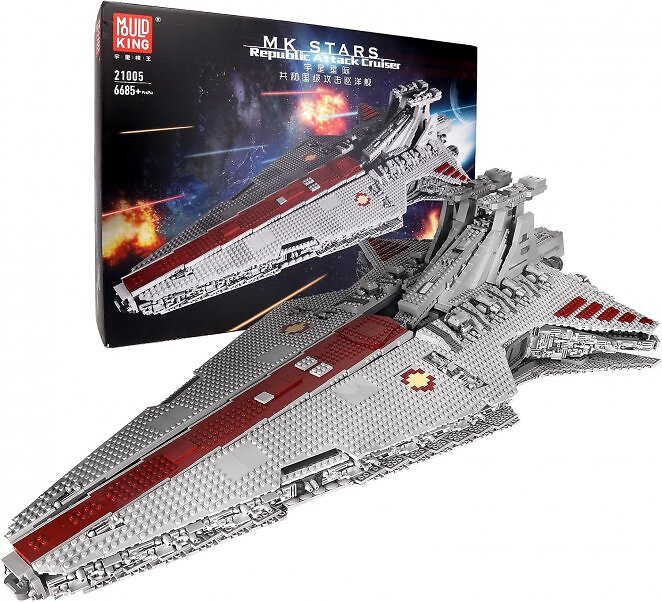 Mould King 21005 Technik Raumkreuzer Modell,6685 Teile Sternenzerstörer Angriffskreuzer Groß MOC Klemmbausteine Set Kompatibel mit Republik-Angriffskreuzer der Venator-Klasse