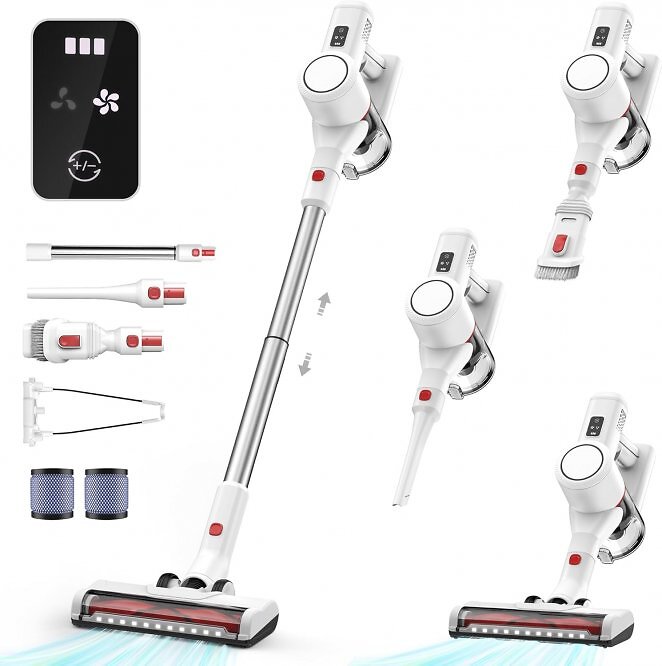 Akku Staubsauger Kabellos Vacuum Cleaner - Cordless Akkustaubsauger Akkusauger Kabelloser Leise tielstaubsauger Stabstaubsauger Elektrische Kehrbesen ohne Kabel für Hartböden Teppiche Tierhaare
