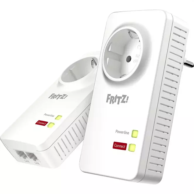FritzPowerline 1220 Set, Gigabit-Adapter mit integrierter Steckdose
