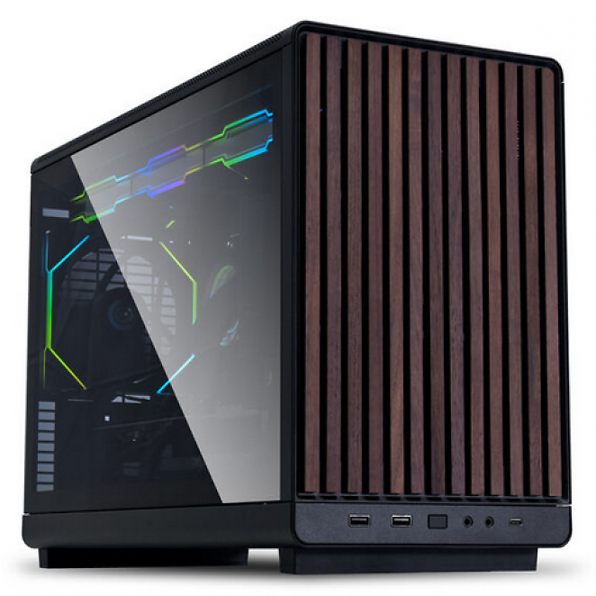 Lian Li DAN Cases A3-mATX Wood Edition, PC-Gehäuse mit Tempered Glass, Micro-ATX-Walnuss, schwarz