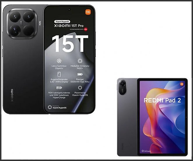 XIAOMI 15T Pro 512 GB mit 150€ Rabatt und gratis dazu Xiaomi Redmi Pad 2 128 GB (UVP 199,90€)