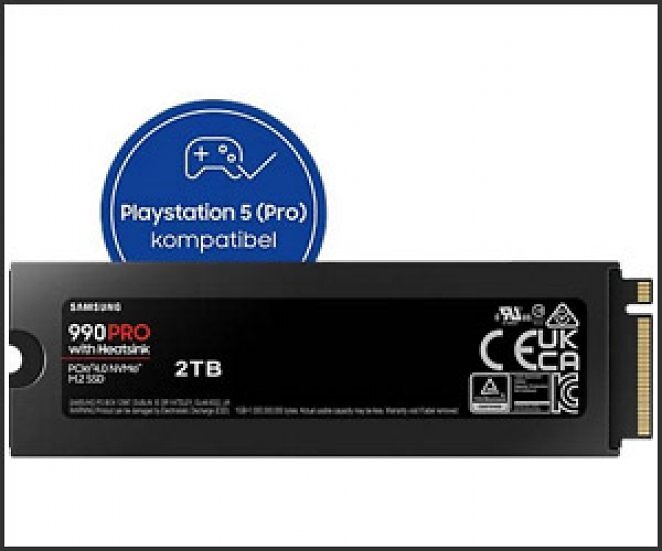Samsung 990 Pro 2 TB mit Heatsink, M.2 2280, PCI-Express 4.0 ×4, 7.450 MB/s Lesen, 6.900 MB/s Schreiben