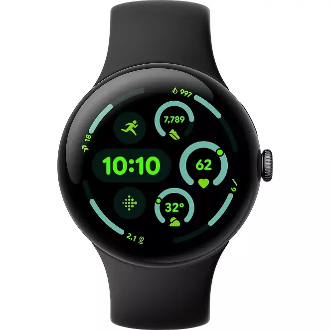 GOOGLE Pixel Watch 3 (Wi-Fi) 45 mm, Smartwatch Aluminium Fluorelastomer, 150-185 mm, 165-215 mm, Obsidian