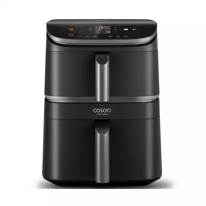 COSORI Airfryer, Heißluftfritteuse 2 Kammern, 10,8 L Heissluftfritteuse, Innovative Mehrfach-Luftgeschwindigkeit, Spart 41 Prozent Platz, Inklusive Rezeptbuch und Edelstahl-Rost, Silbergrau