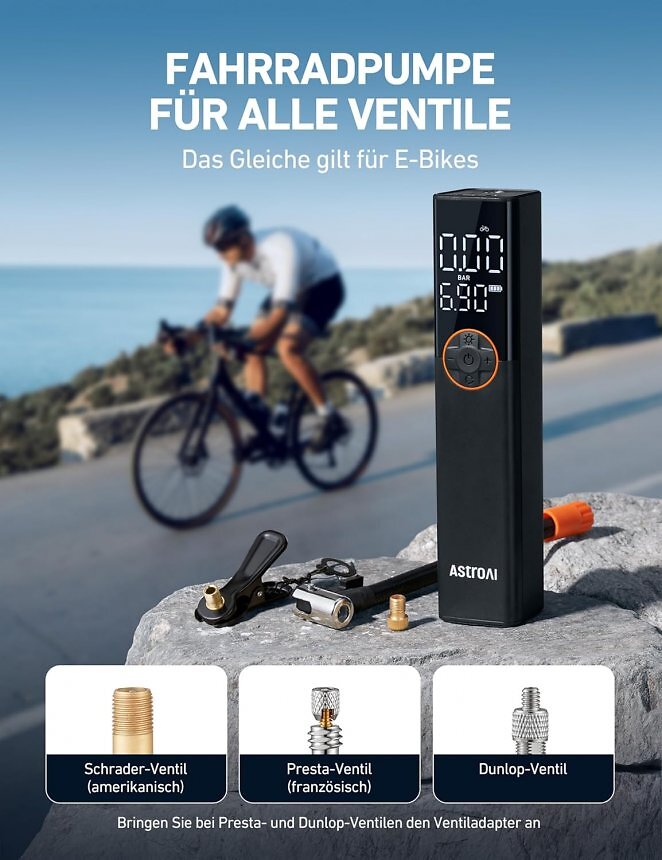 Die elektrische Luftpumpe eignet sich für nahezu alle Fahrräder und E-Bikes.