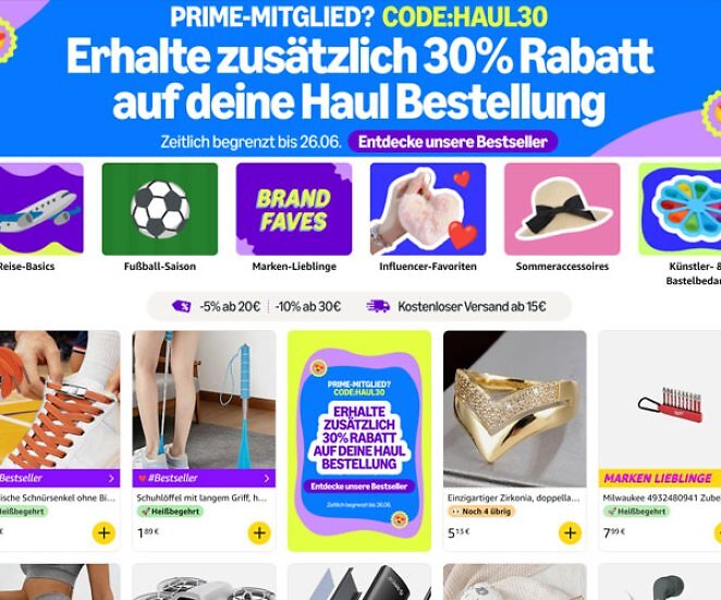 Amazon Haul: 30 % auf alle Produkte