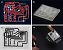 Der Schaltplan und das gedruckte PCB. Bei Kontakt mit Wasser löst es sich in seine Einzelteile auf.