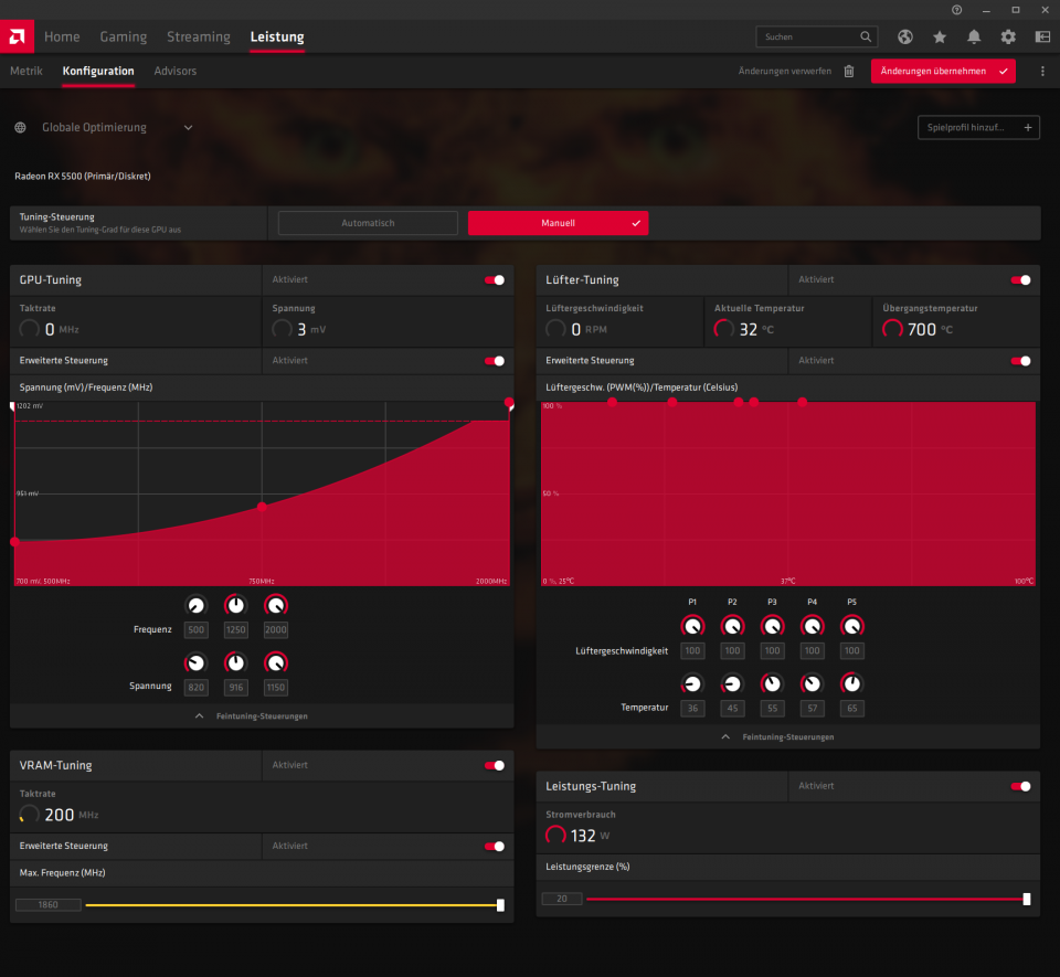 Radeon RX 5500 OEM: Radeon Software Wattman Tuning Limits