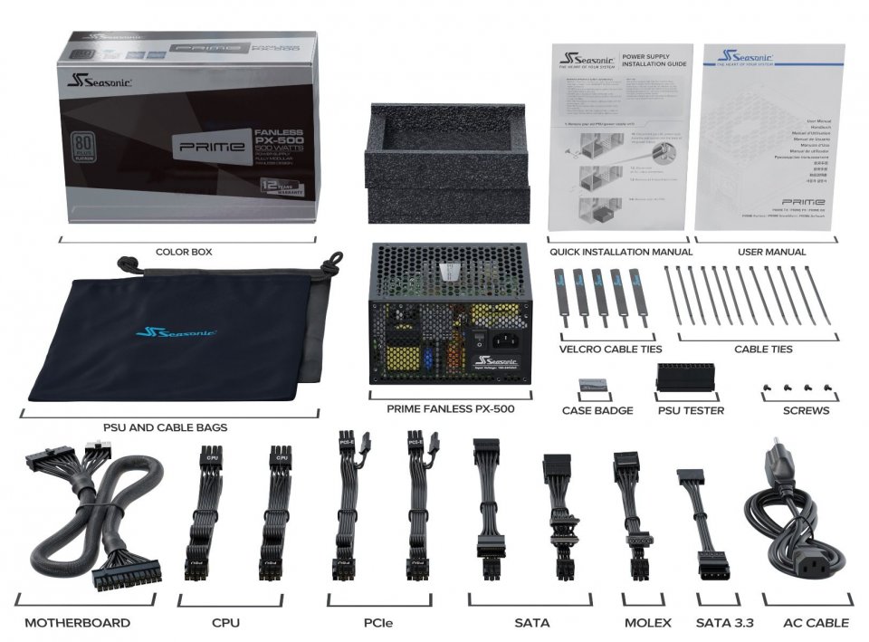 Seasonic PX-500 im Test: Ansicht Lieferumfang