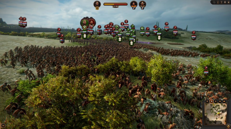In der Schlacht von Athen, siehe Downloads weiter oben, ist die Anzahl der Soldaten so gewaltig hoch, dass selbst schnellste CPUs Mühe und Not haben, überhaupt 60 Fps zu berechnen, auf höchsten Details wohlbemerkt.