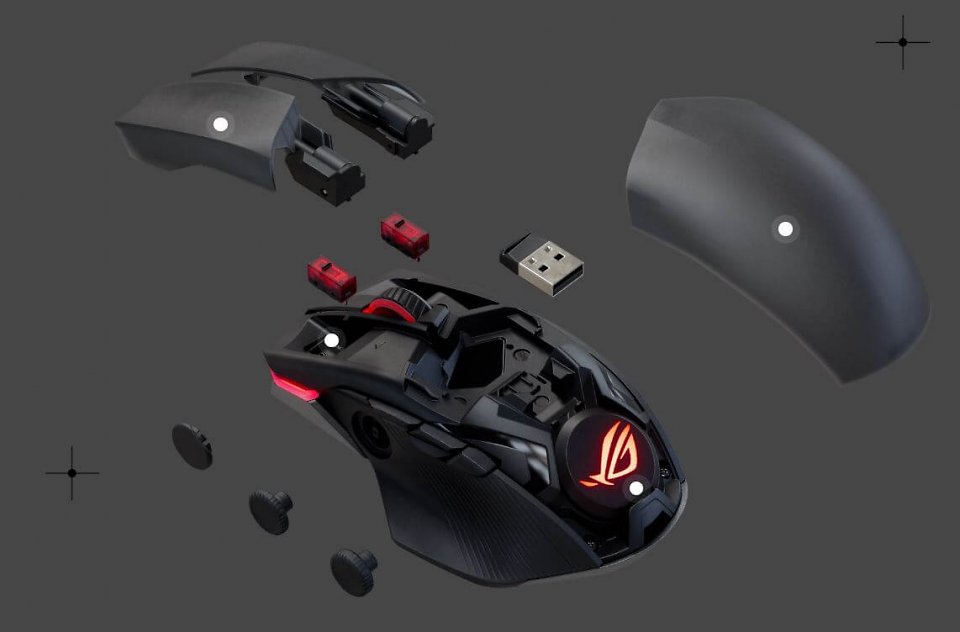 Mit 168 g Gewicht gehört die Asus ROG Chakram X zu den schweren drahtlosen Gaming-Mäusen.