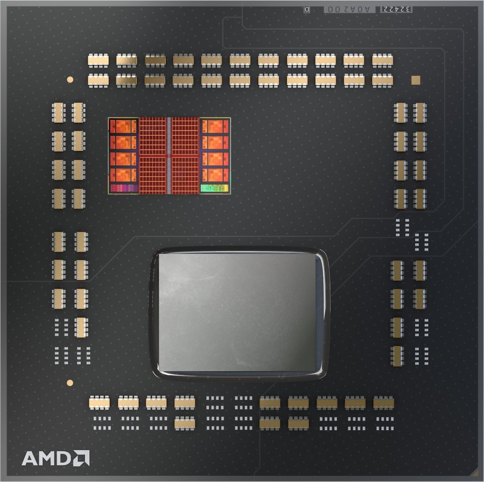 Im Bild: I/O-Hub sowie ein CCX mit den sechs aktiven Kernen + 3D-V-Cache.