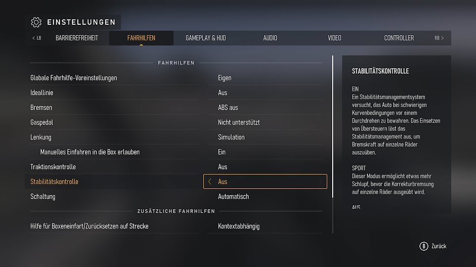 Fahrhilfen in Forza Motorsport.