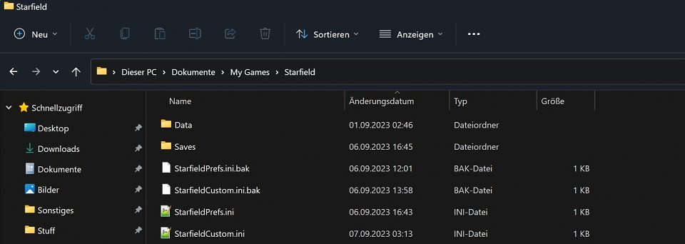 Der 'Dokumente'-Ordner ist User-spezifisch. Unter My Games/Starfield finden Sie sowohl Ihre Savegames als auch häufig Mod-Ordner, wie etwa für das <i>StarUI Inventory</i>.