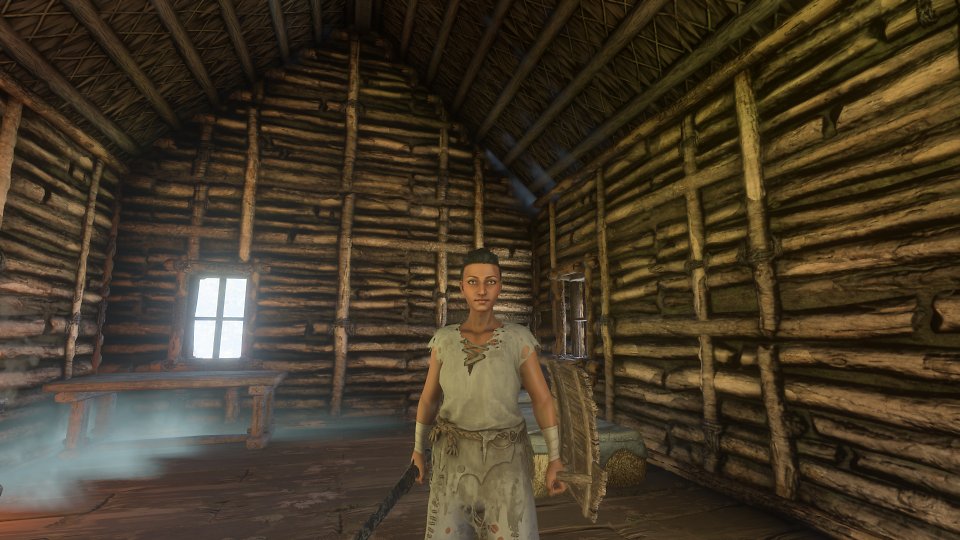 Enshrouded Early Access - Kleine Unschönheit, wenn auch nicht gravierend und eventuell behebbar. Sowohl Haus als auch Nebel (in diesem Fall der Bodennebel) basieren auf einem Voxelgerüst. Da das aus der Voxelbasis erstellte Volumen des dynamisch wabernden Nebels allerdings 'fasrig' über dies Grenzen dieses Gerüsts hinausreichen kann, ist das Auftreten von Clipping möglich.