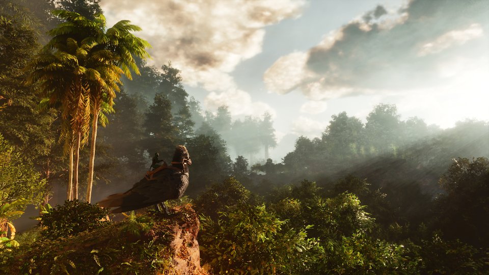 Ark: Survival Ascended Early-Access-Aufmacher maxed with Photomode (2) - Ark: Survival Ascended sieht stellenweise atemberaubend aus, insbesondere in hohen Auflösungen, hat jedoch mit einigen Artefakten und Grafikfehlern zu kämpfen. Mit am deutlichsten sind Noise-Artefakte, die vornehmlich Nebel und volumetrische Wolken betreffen.<br><br>In Spielerbauten und Innenräumen zeigt Lumen zudem das typische Noise von Importance-Sampling-Ansätzen ('flackernde Flecken', 'blotchy' GI/AO, siehe auch unsere Artikel zu Portal RTX, DLSS 3.5 Ray Reconstruction)