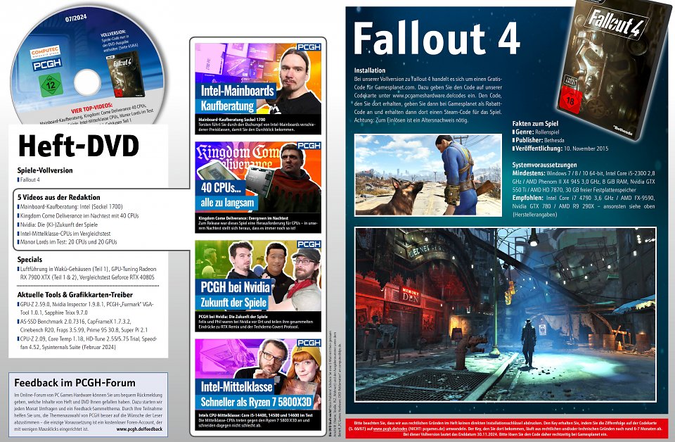Auf der DVD finden Sie nicht nur weitergehende Artikelmaterialien, Videos und Tools, sondern auch <a href='store.steampowered.com/app/377160/Fallout_4/'><strong>Fallout 4</strong></a> als Steam-Vollversion.
