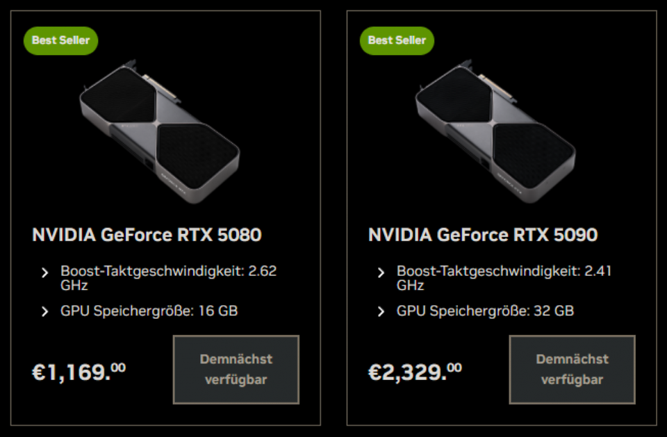 Bereits vor dem offiziellen Marktstart um 15 Uhr waren beide Founders Edition bereits 'Best Seller'.