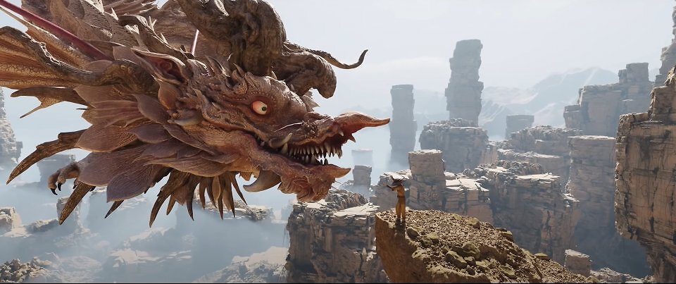 Mega Geometry - Der Drache wird mithilfe der KI mit massenweise zusätzlichen Polygonen versehen. Ohne, dass dafür eine Displacement- oder Normal Map mit Höheninformationen nötig wäre.