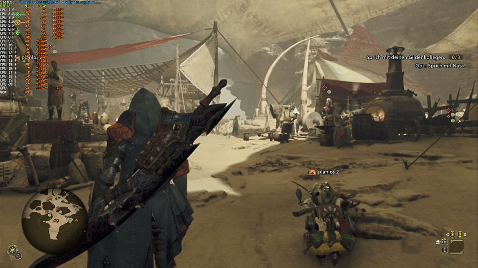 Das Lager bietet eine perfekte Benchmarkszene, um CPUs ordentlich auf den Kern zu fühlen. Die vielen NPCs und Interaktionen fordern den Prozessor sichtlich.
