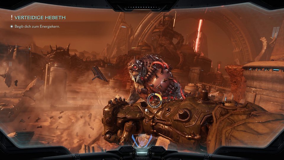 Mecha-Slayer vs Hellzilla: In The Dark Ages schlüpfen Sie nicht nur in den schweren Panzer des Doom-Guys, sondern dieser obendrein in turmhohe Mechs, um ebenfalls gewaltige Dämonen zu vermöbeln. Dank neuer, dynamischer Beleuchtung sowie umfangreicher Zerstörung geht dabei nahezu die gesamte Umgebung zu Bruch.