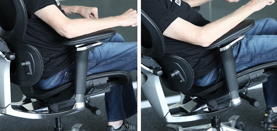 Beim Bewegen der Lehne nach hinter werden die Armlehnen deutlich angehoben. Das muss man mögen, mir jedenfalls gefällt das nicht.