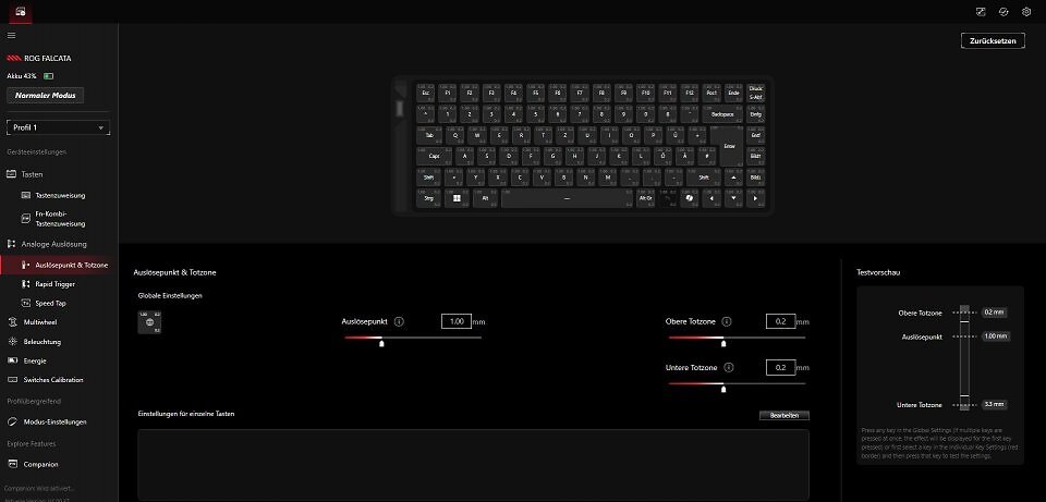 Anders als die Armoury-Crate-Software präsentiert sich Asus' neue, webbasierte Gear-Link-App aufgeräumt, übersichtlich und intuitiv bedienbar.