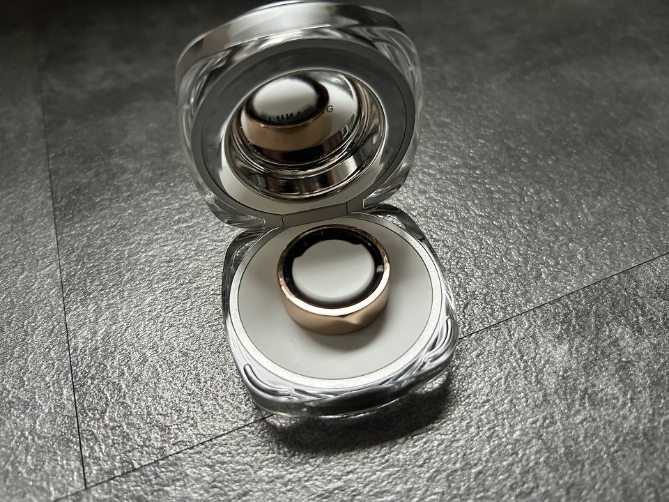 Ein edles, silbernes Lade-Case für einen Smart Ring