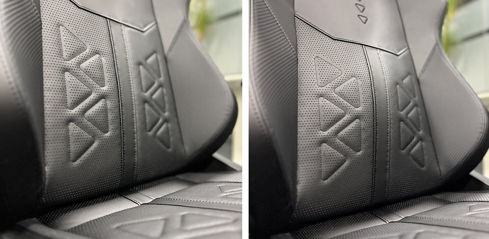 Die in die Lehne integrierte Airbag-Lendenstütze lässt sich elektrisch auf- und abbewegen. Dazu legen Sie mit dem wie ein Steuerkreuz angelegten Schalter die Ausprägung (Tiefe) fest.