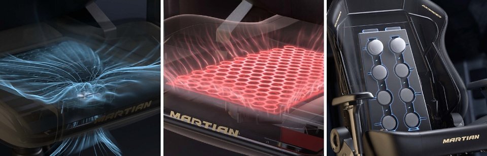 Die Sitzbelüftung, die Sitzheizung und die Rückenmassagefunktion sind höchstwahrscheinlich Extras, die aus der Automobilsitzfertigung stammen.