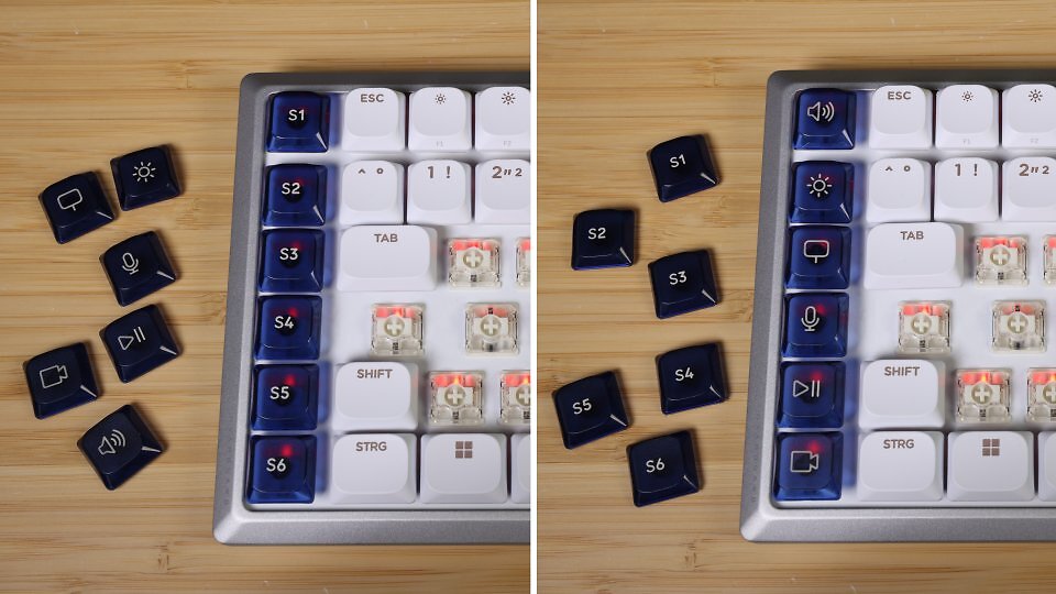 Mit den im Lieferumfang enthaltenen Keycaps umgerüsteten Sondertasten bedienen Sie wichtige Funktionen des Elgato Stream Decks.