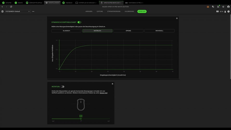 Razers-Synapse-4-Software ist ein gutes Werkzeug für die MCU-gesteuerte Abtastoptimierung und individuelle Einstellungen wie dynamische Empfindlichkeit und Rotation.