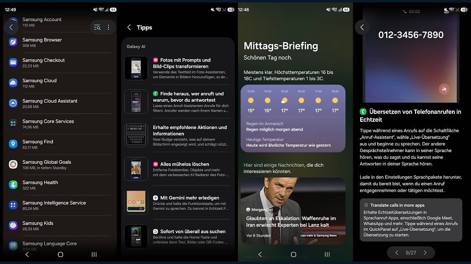 Screenshots der S26-Features