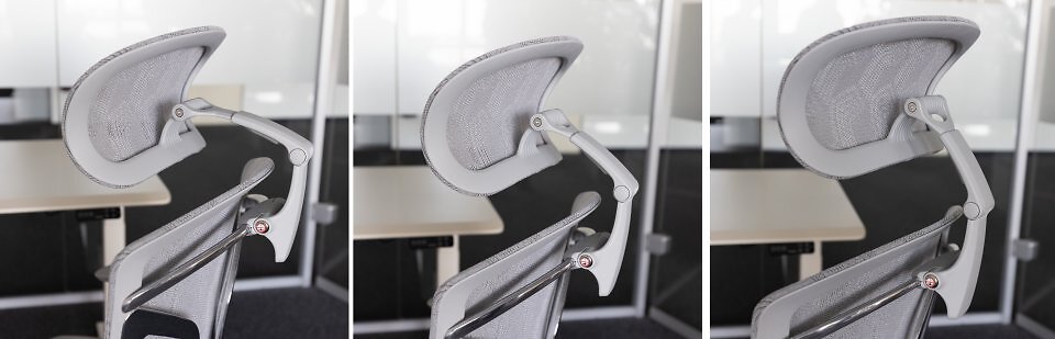 Die in der Neigung, Höhe und beim Auflagewinkel anpassbare Nackenstütze ist auf wechselnde Sitzhaltungen ausgelegt. Zusätzlich zur Komfortfunktion unterstützt sie die Ergonomie beim dynamischen Sitzen, bei dem auch gewippt werden darf.