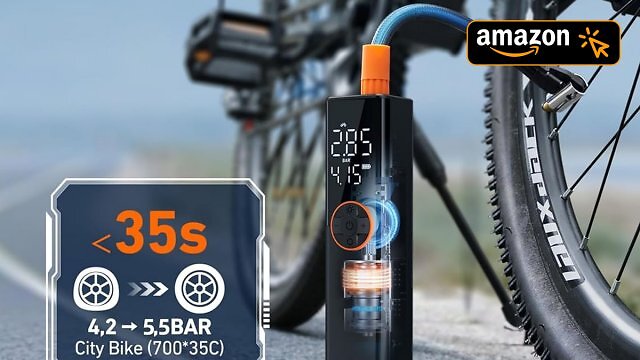 Prime-Mitglieder zahlen nur 23,99: Elektrische Luftpumpe frs Fahrrad/E-Bike  - fr alle Ventile geeignet