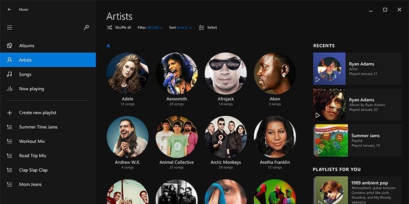Windows 10: Neues Design der Musik-App