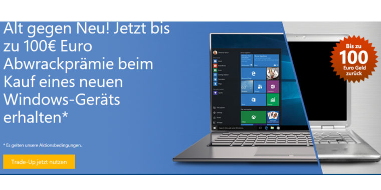 Windows 10: Microsoft zahlt bis zu 100 Euro Abwrackprämie bei Geräte-Neukauf