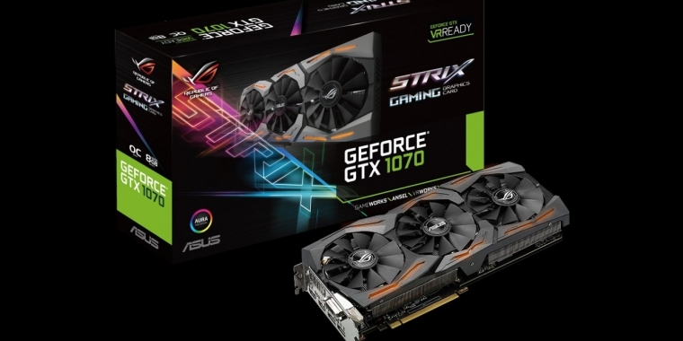 Die Asus ROG Strix Geforce GTX 1070 ist ab Werk übertaktet und RGB-beleuchtet. (8)