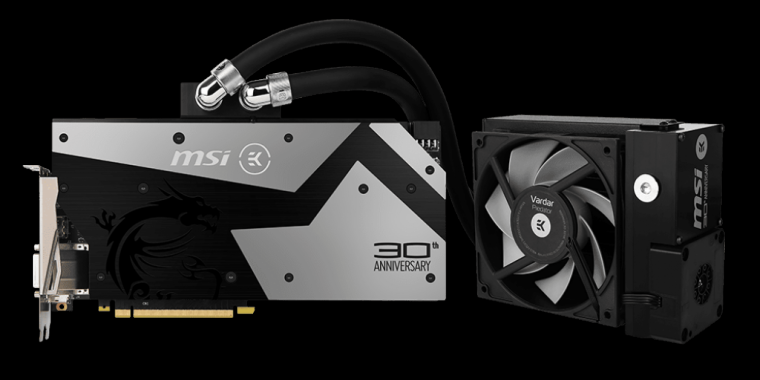 MSI Geforce GTX 1080 30th Anniversary: AiO-Wakü mit Fullcover-Kühler (7)