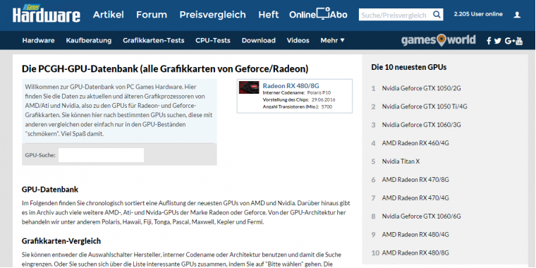 PCGH intern: Testen Sie jetzt unsere GPU-Datenbank