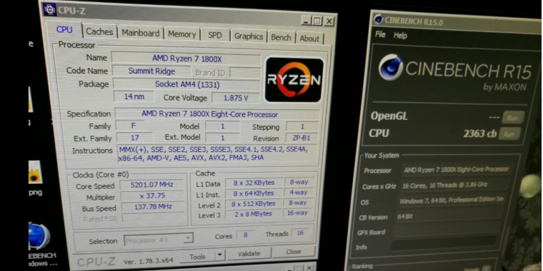 AMD Ryzen: R7 1800X hält Cinebench-R15-Weltrekord unter 8-Kernern