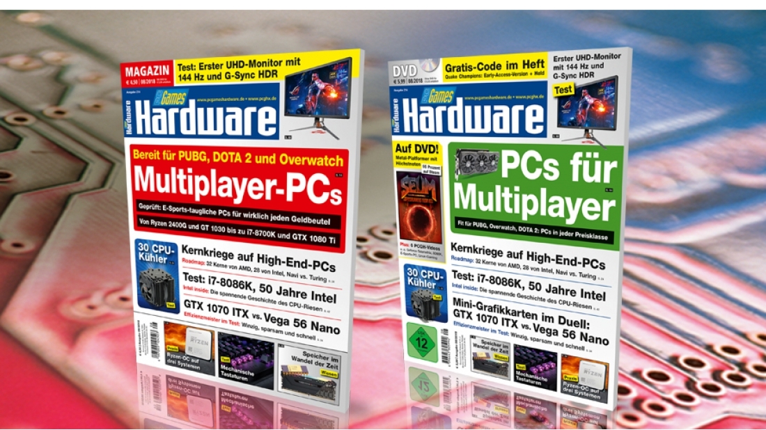 PCGH 08/2018 (#214): 30 CPU-Kühler im Test, Ryzen-Overclocking auf drei Systemen, Mini-ITX-Grafikkarten, 50 Jahre Intel, PCs für Multiplayer, u.v.m. DVD-Vollversion: Metal-Platformer SEUM (Steam)