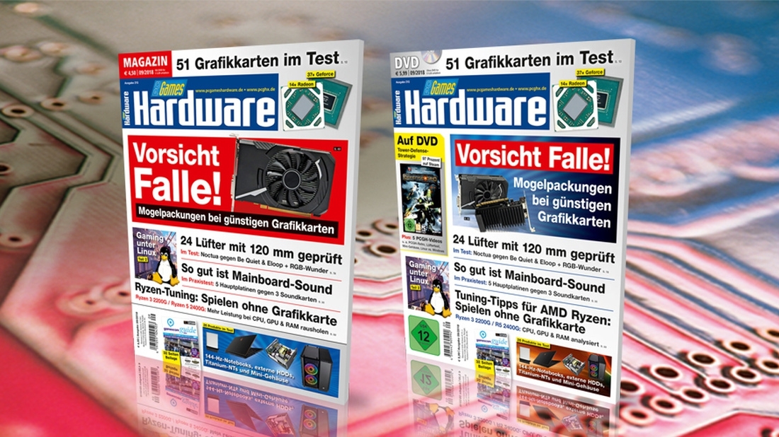 PCGH 09/2018 (#215): Grafikkarten-Mogelpackungen entlarvt, Onboard gegen Soundkarte, Spiele ohne Grafikkarte mit Ryzen, 24 Lüfter im Test, Titanium-Netzteile u.v.m. DVD-Vollversion: Defense Grid