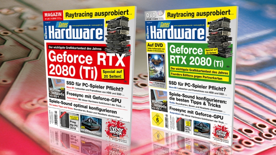PCGH 11/2018 (#217): 20 Seiten zu Geforce RTX 2080 (Ti), Freesync mit Nvidia-GPUs, 7 Wärmeleitpads bis 100 Euro, Tipps für den optimalen Spielesound, SSD für Spieler Pflicht? u.v.m. DVD-Vollversion: Valhalla Hills